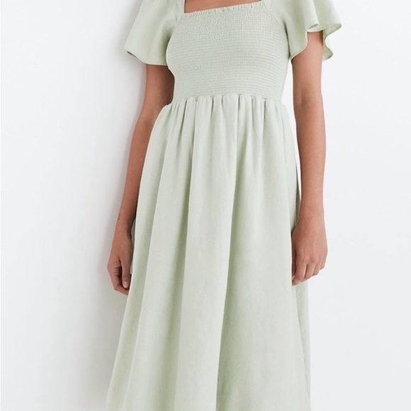 Madewell Dresses & Skirts - Madewell Sage Green Midi Smocked Linen Dress